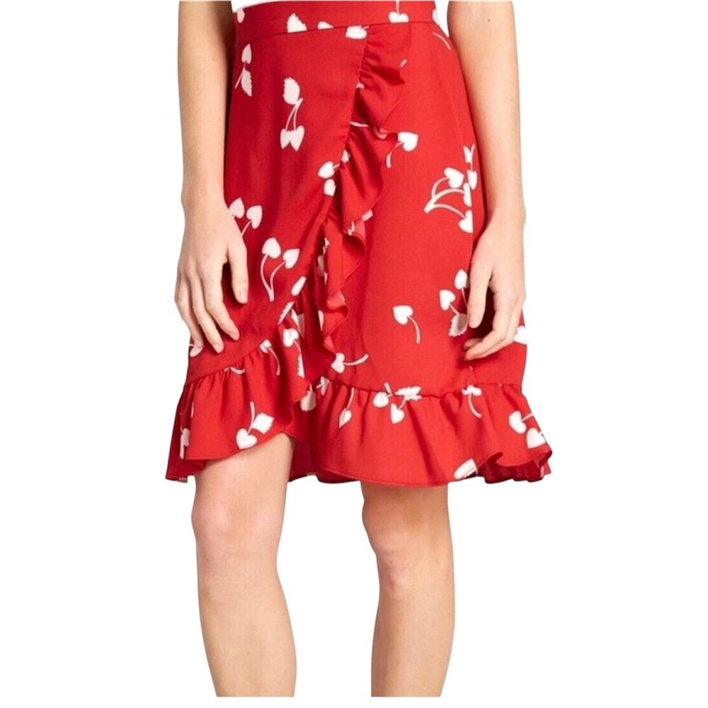 ModCloth 10 cherry heart ruffle faux wrap skirt SK 3297